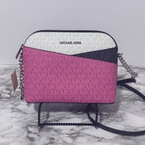 ✨ NWT Michael Kors Jet Set Travel Dome Crossbody Pink MK Signature ✨